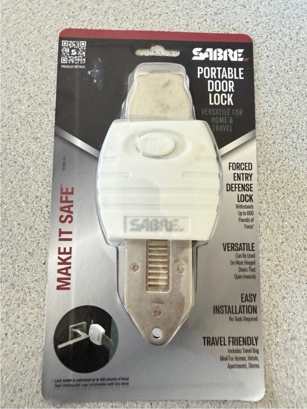 New Sabre Portable Universal Door Lock for Home & Travel w/Bag Hotel Safety